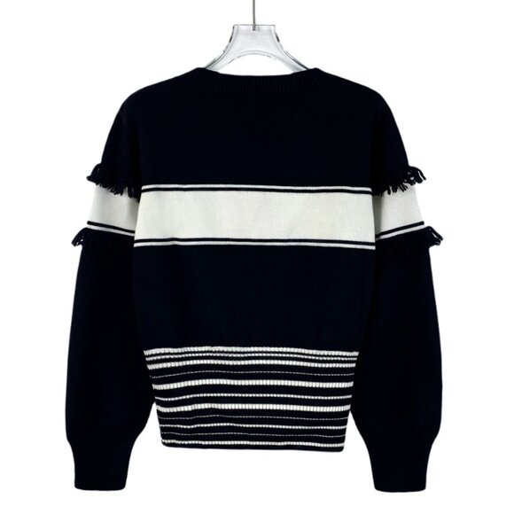 Christian Dior Womens Striped Wool Knit Sweater Black & White Round-Neck Long-Sl - Picture 8 of 8